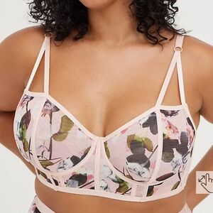 🆕🌺PINK FLORAL MESH UNLINED LONGLINE UNDERWIRE BRALETTE 🌺